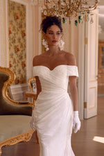 Off-the-Shoulder Ruched Trumpet Wedding Dress