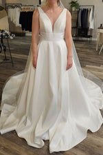 Plunging V-Neck Satin A-Line Wedding Dress