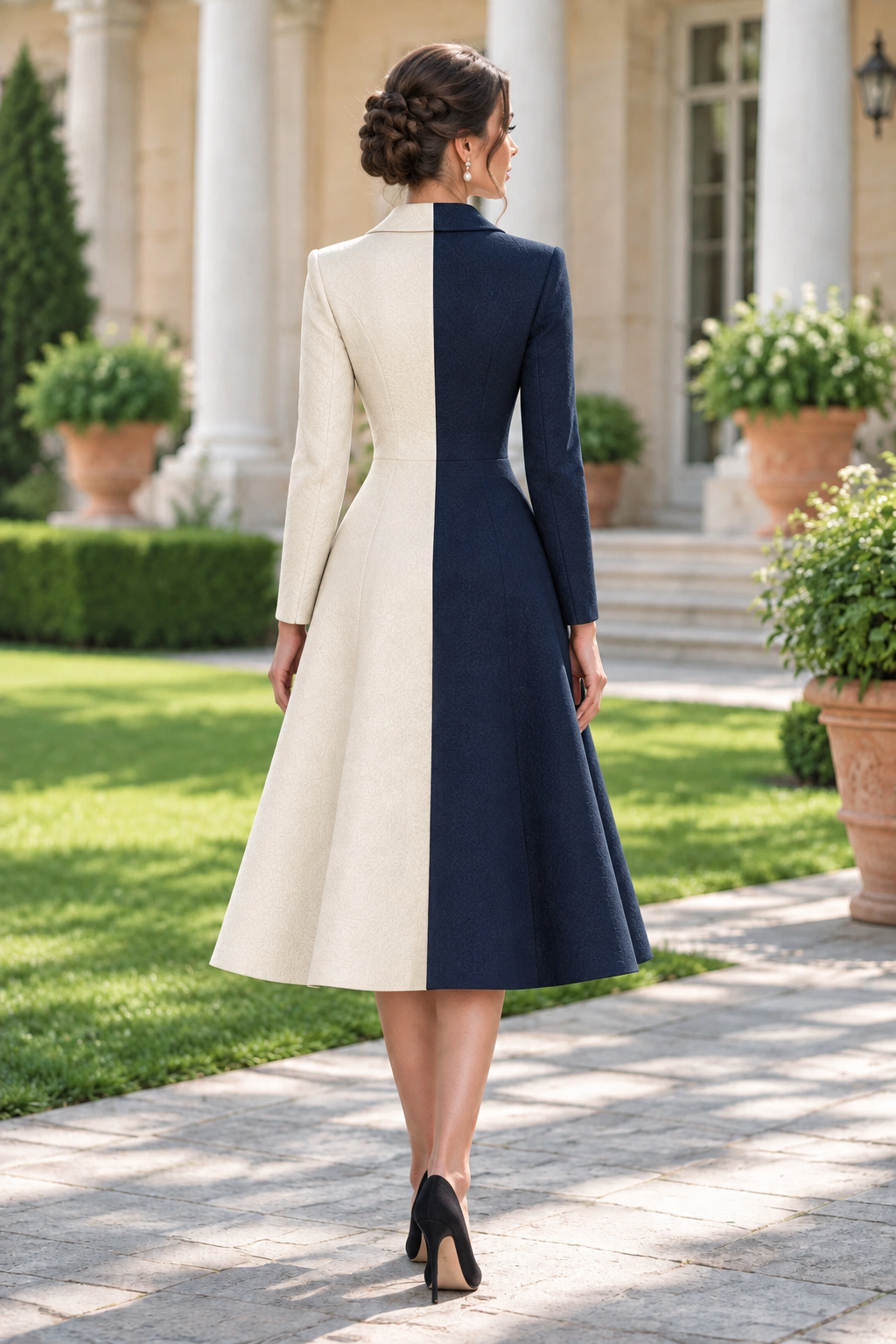 Two-Tone Double-Breasted A-Line Coat Dress