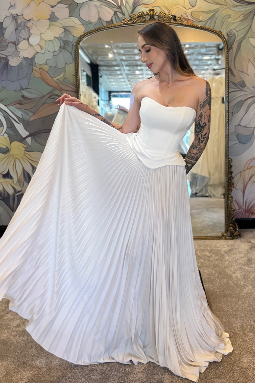 Strapless Corset Wedding Dress with Watteau Cape