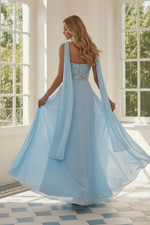 Strapless A-Line Chiffon Gown with Sequin Bodice