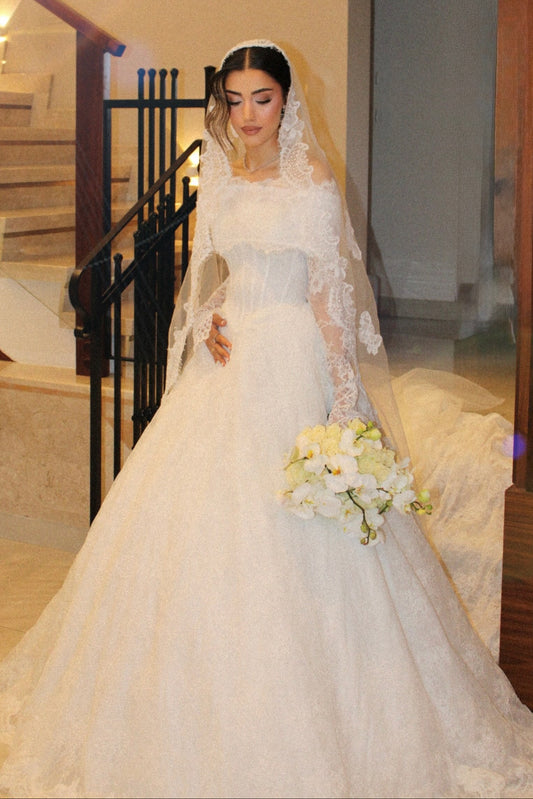 Long Sleeve Lace Ball Gown Wedding Dress