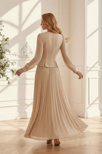 Embroidered Peplum Two-Piece Set with Pleated Maxi Skirt