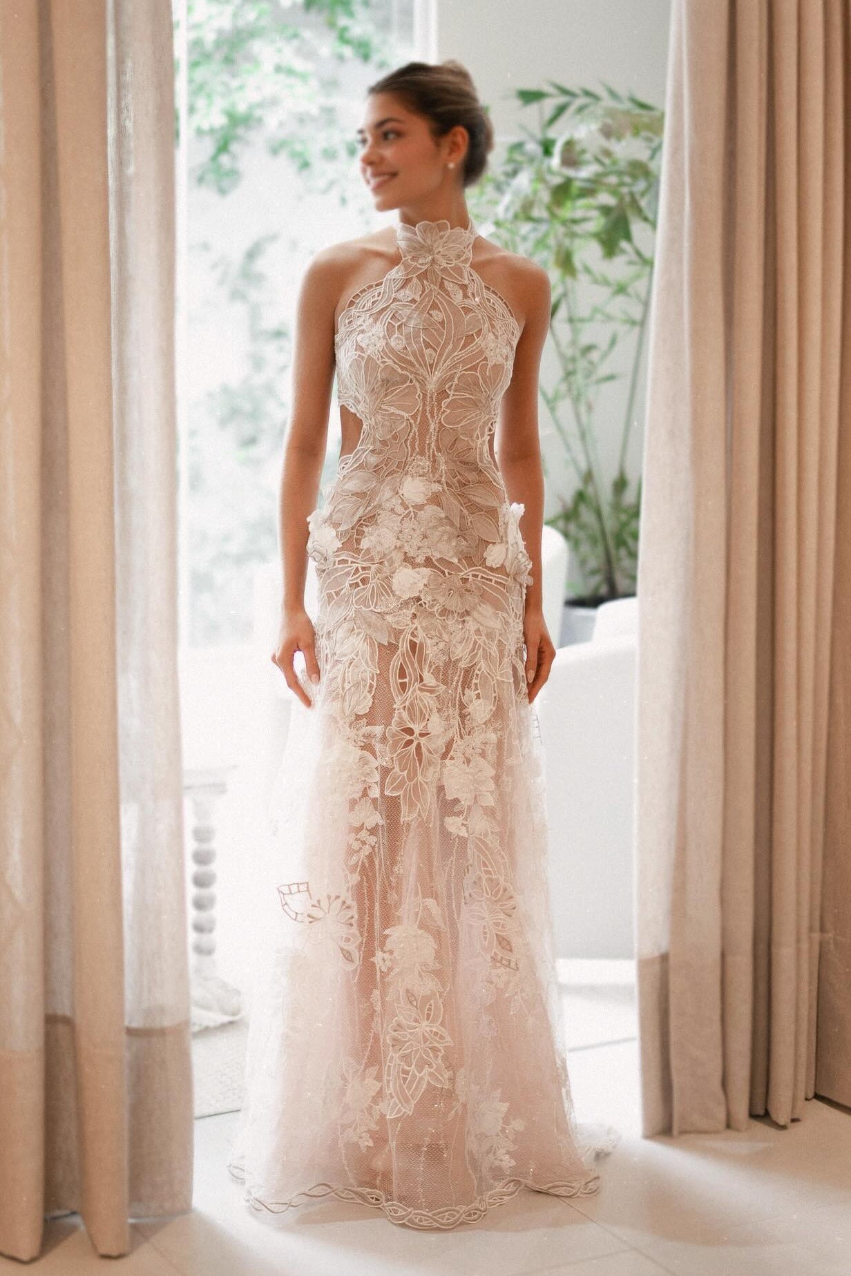 Halter High Neck Cut-Out Lace Wedding Dress