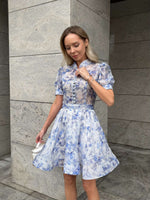 High-Neck Floral Organza A-Line Dress
