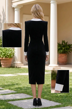 Tuxedo Lapel Velvet Sheath Midi Dress