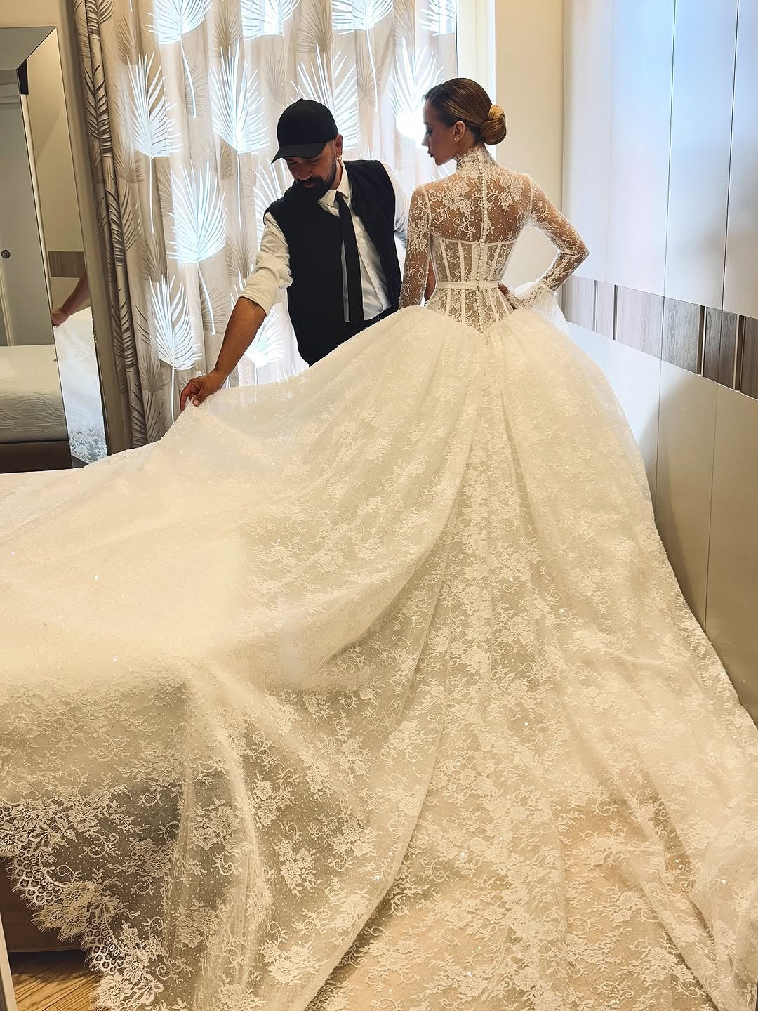 High Neck Lace Ball Gown Wedding Dress