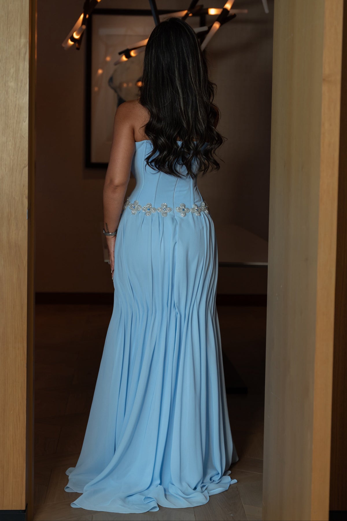 Embellished Corset Gown with Scarf