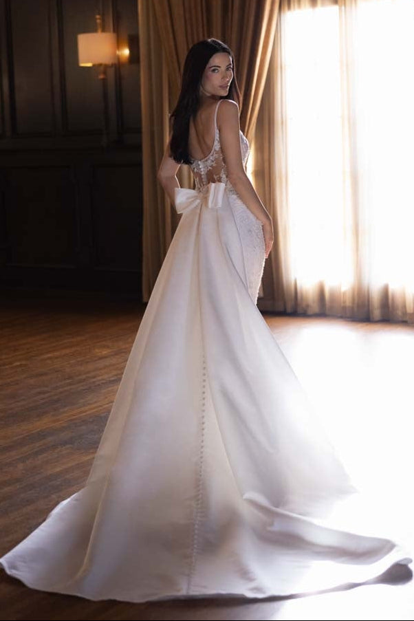 Mermaid Lace Wedding Dress with Detachable Satin Train