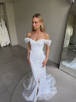 Off-the-Shoulder Corset Mermaid Wedding Dress with Slit