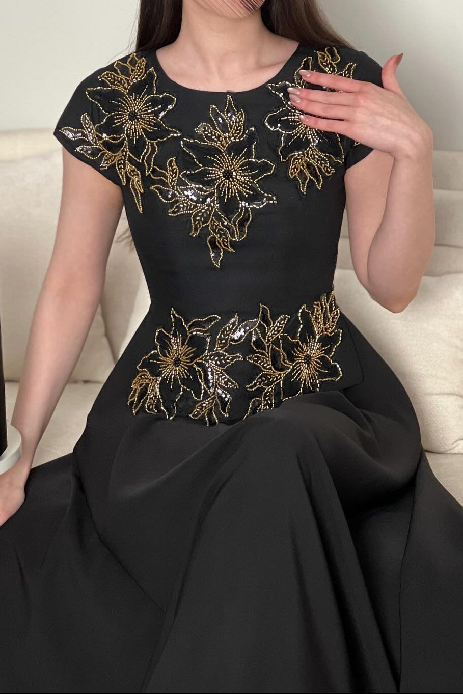 Embroidered Cap Sleeve Midi Dress
