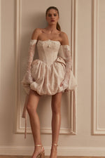 Strapless Lace Bubble Mini Wedding Dress