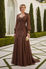 Ruched A-Line Gown with Illusion Lace Long Sleeves