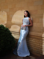 High Neck 3D Floral Applique Mermaid Evening Gown