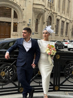 Elegant Cape Overlay Column Bridal Gown