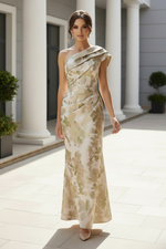 One-Shoulder Jacquard Formal Evening Gown