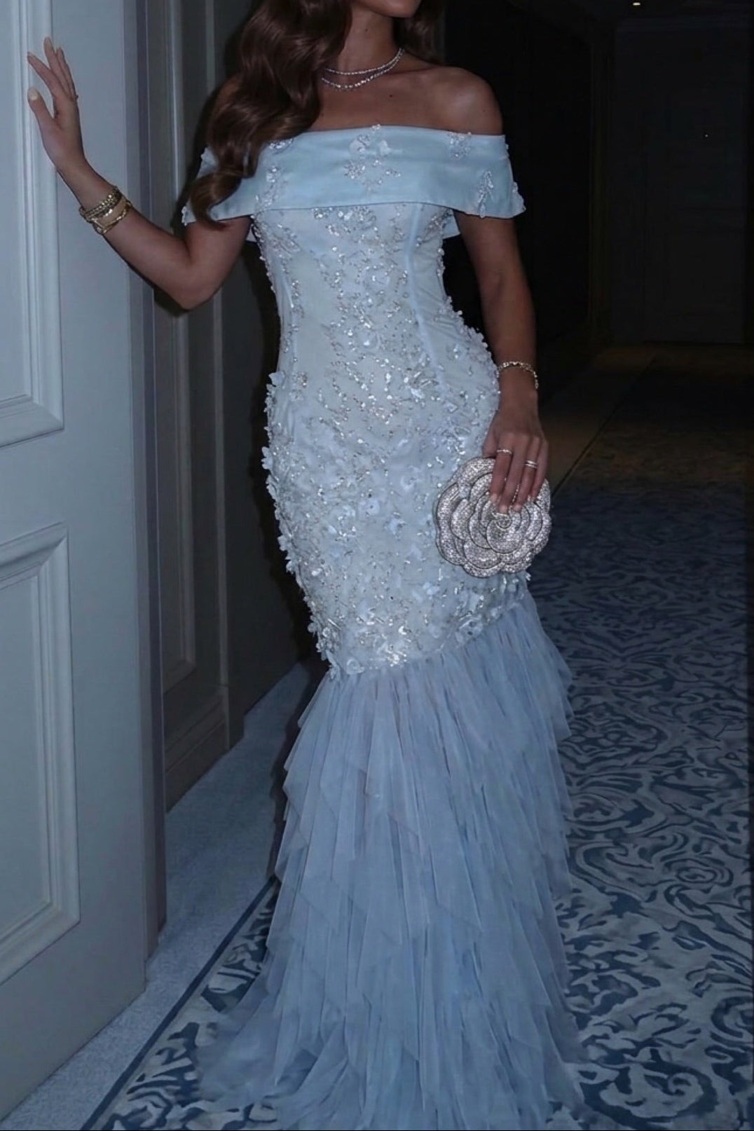 Off-Shoulder Embellished Mermaid Gown