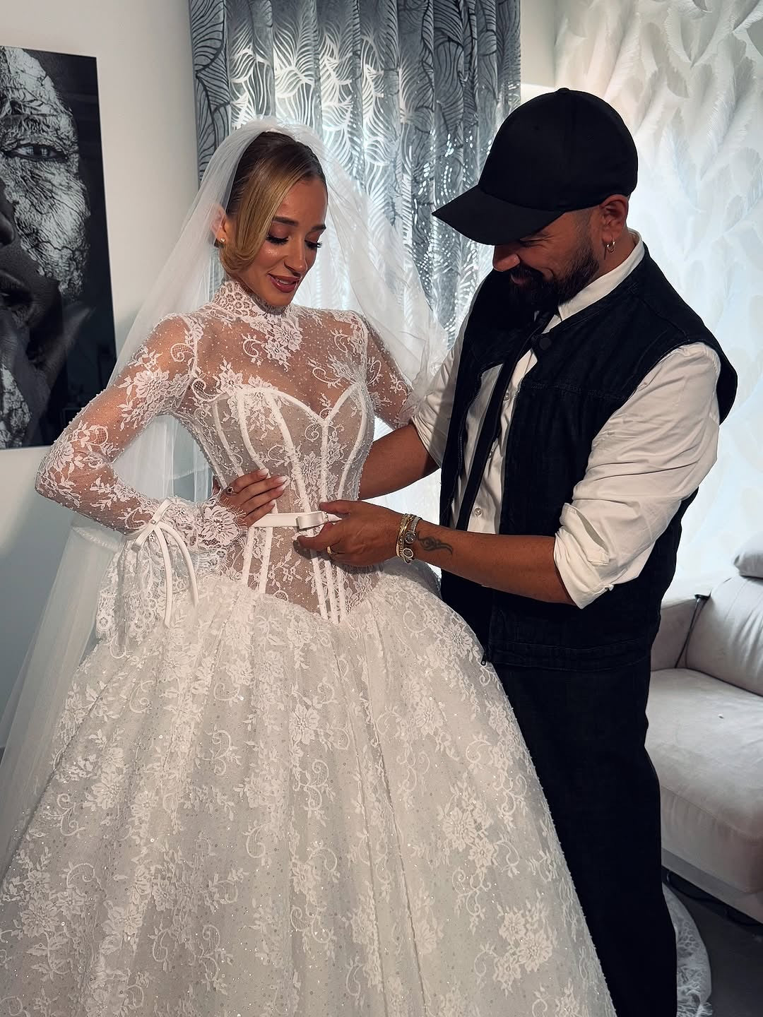 High Neck Lace Ball Gown Wedding Dress