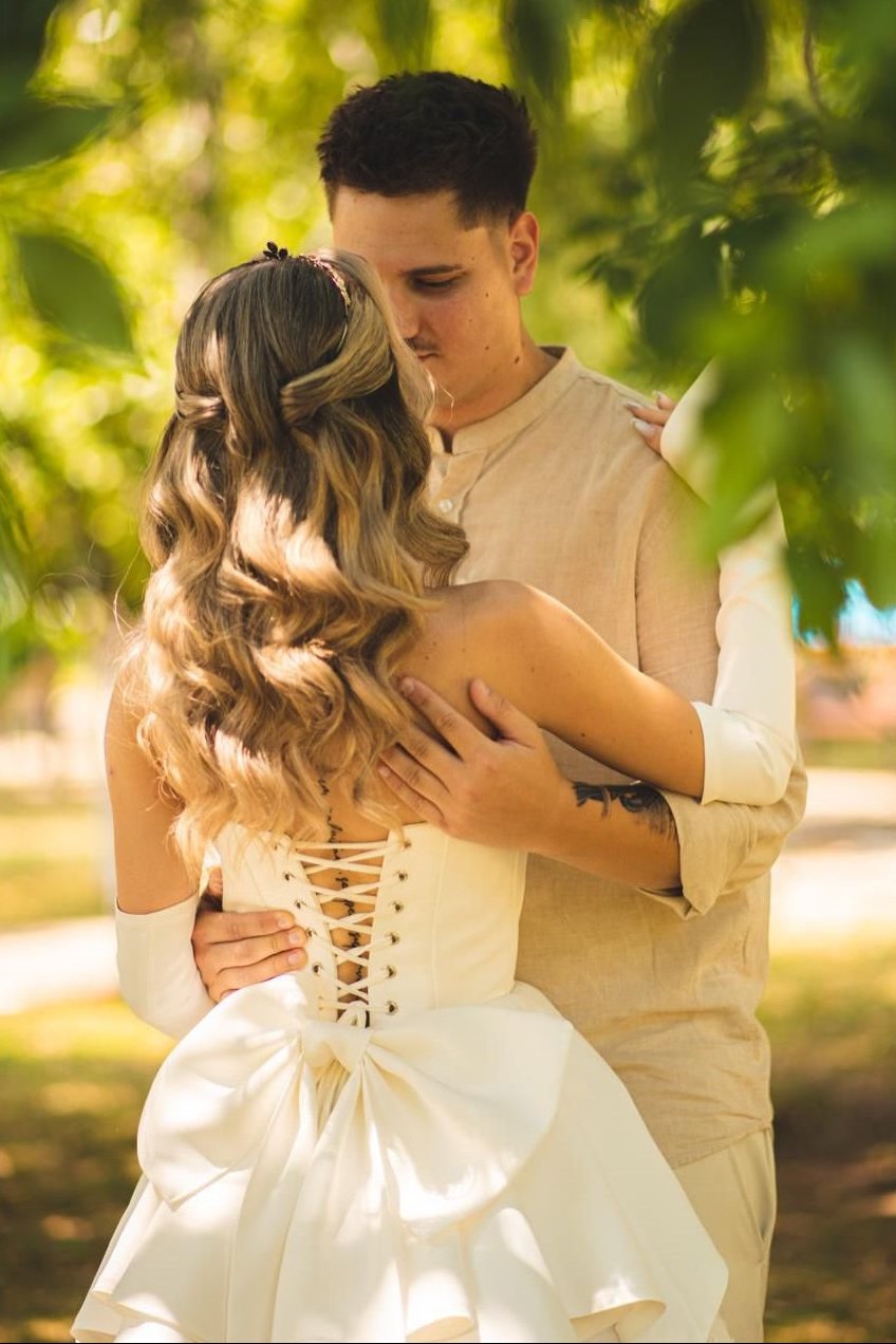 Corset Mini Wedding Dress with Tiered Skirt & Bow