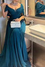 Off-the-Shoulder Pleated Chiffon Evening Gown