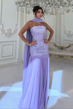 Strapless Embellished Mermaid Gown with Scarf