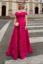 Scalloped Off-The-Shoulder Floral Lace Gown
