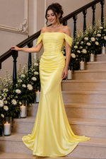 Ruched Off-The-Shoulder Satin Mermaid Dress