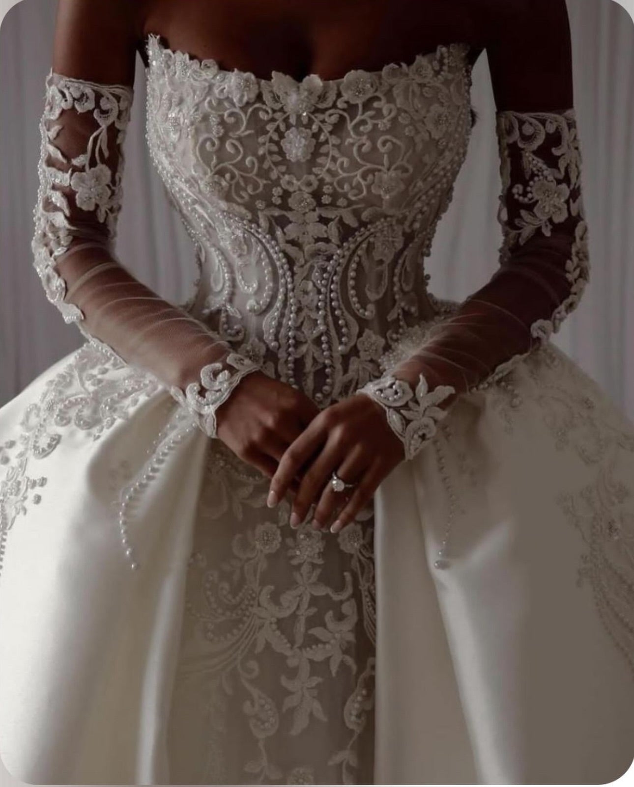 Corset Satin Ball Gown Wedding Dress with Overskirt