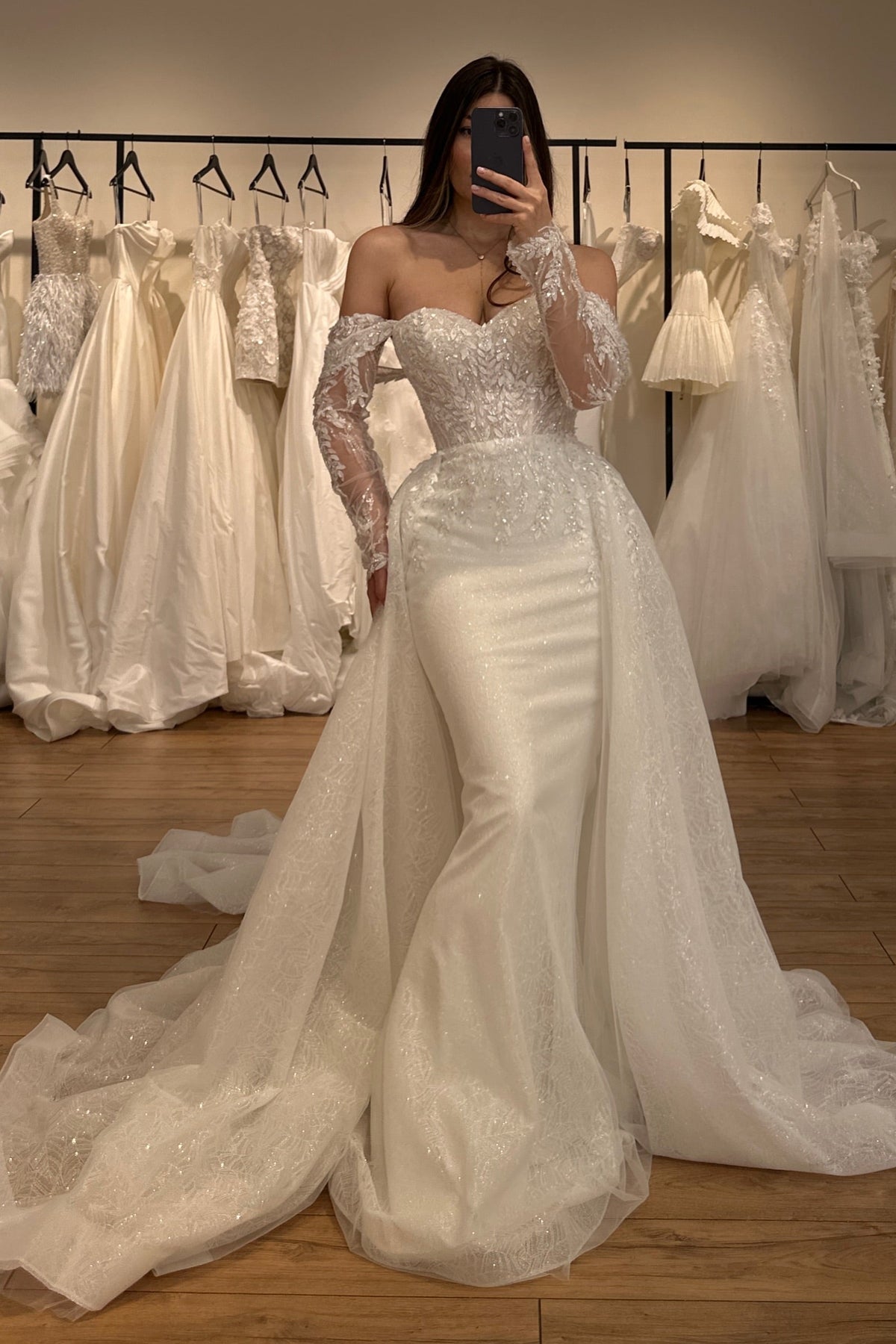 Beaded Mermaid Wedding Dress with Overskirt