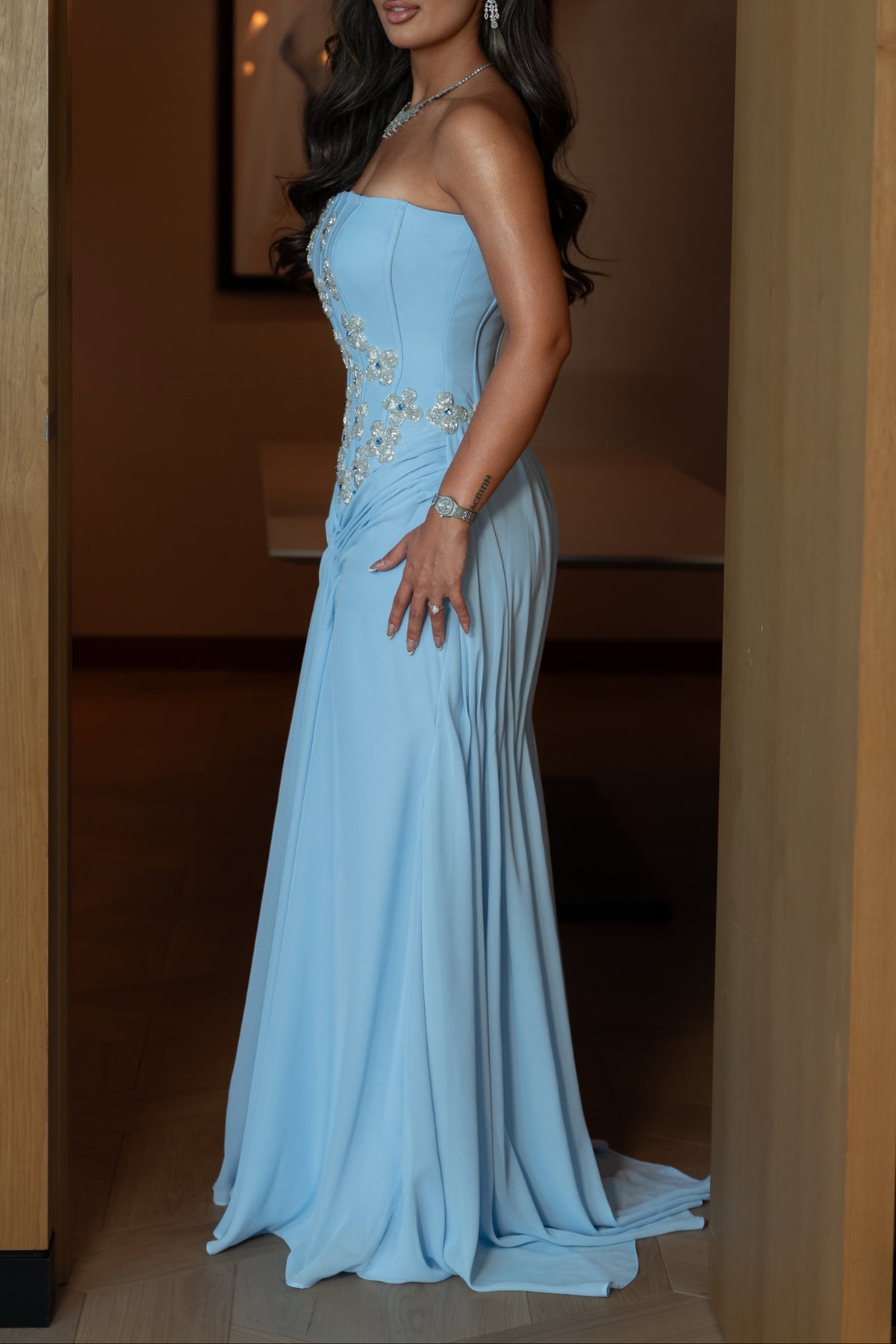 Embellished Corset Gown with Scarf