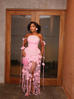 Strapless Beaded Corset Dress with Tassel Fringe