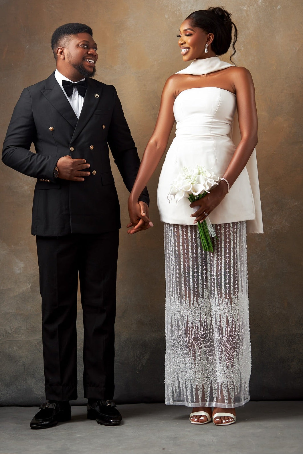 Modern Strapless Dress with Sheer Beaded Skirt