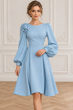 A-Line Knee-Length Dress with Bishop Sleeves