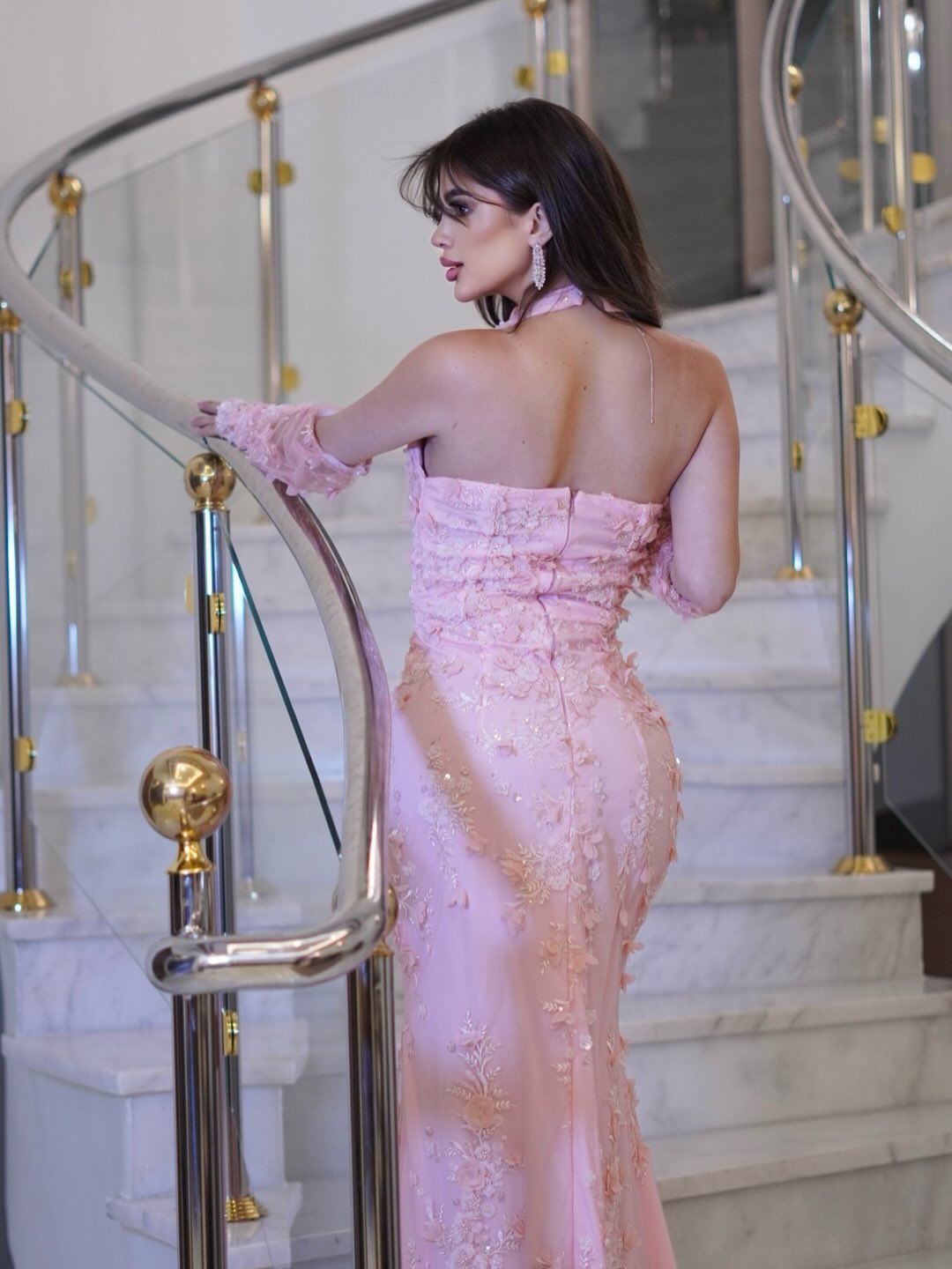 3D Floral Applique Halter Mermaid Gown
