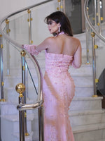 3D Floral Applique Halter Mermaid Gown