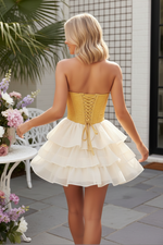 Corset Bodice Tiered Ruffle Organza Mini Dress