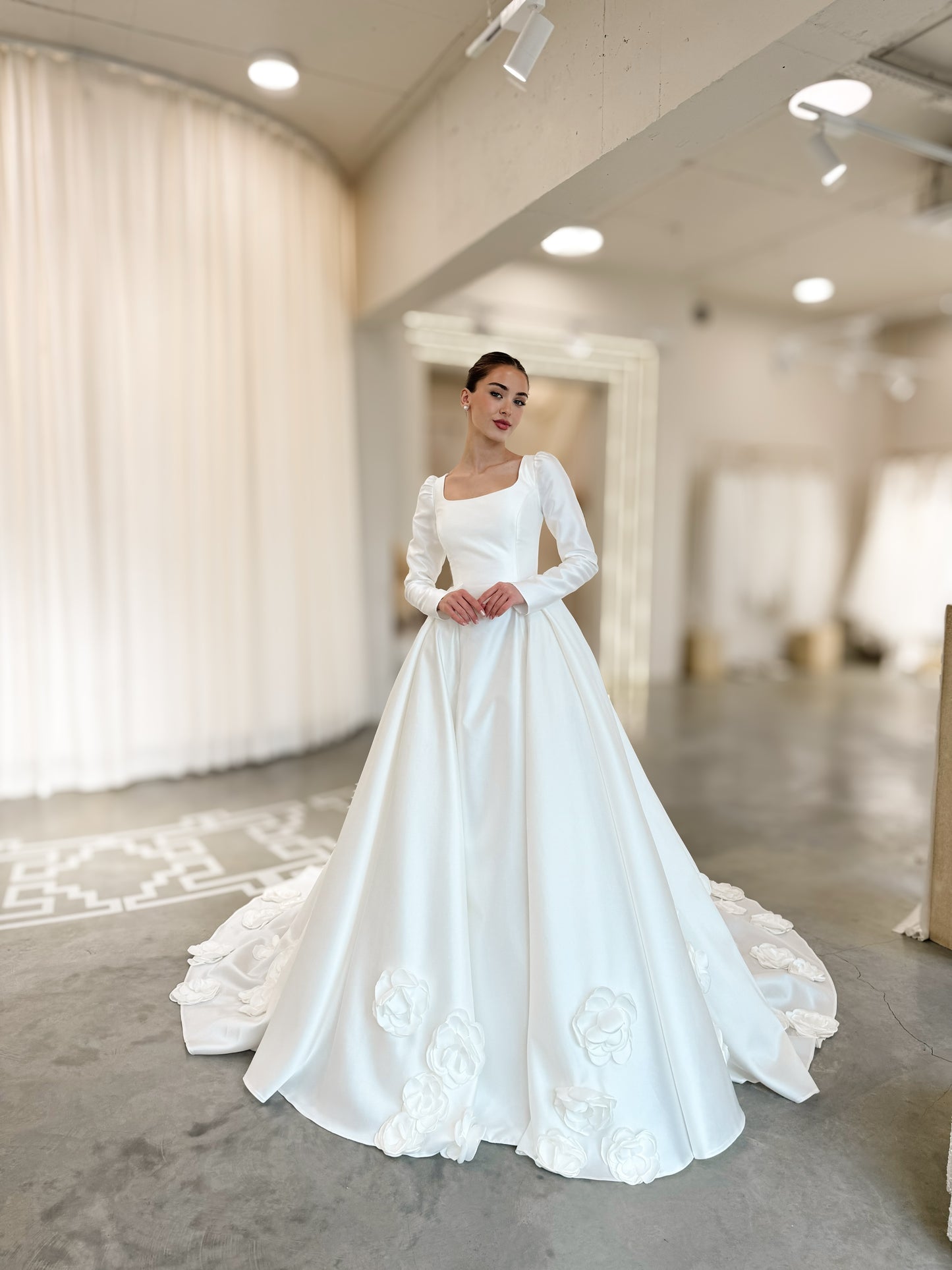 Square Neck Satin Ball Gown Wedding Dress