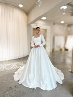 Square Neck Satin Ball Gown Wedding Dress
