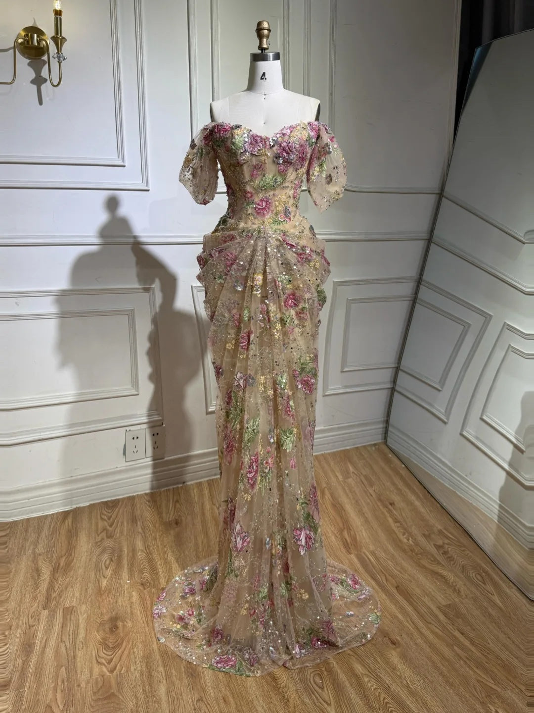 Off-the-Shoulder Floral Embroidery Mermaid Gown