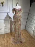 Off-the-Shoulder Floral Embroidery Mermaid Gown