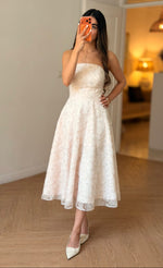 Strapless 3D Floral Applique Midi Dress