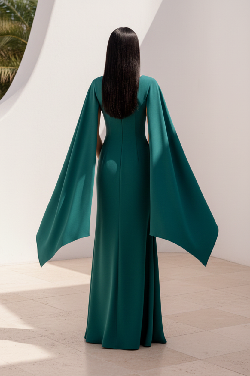 Bateau Neck Cape Gown with 3D Flowers