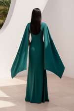 Bateau Neck Cape Gown with 3D Flowers