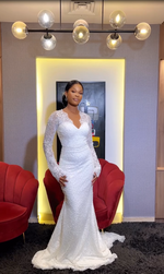 Long Sleeve Pearls Mermaid Wedding Dress