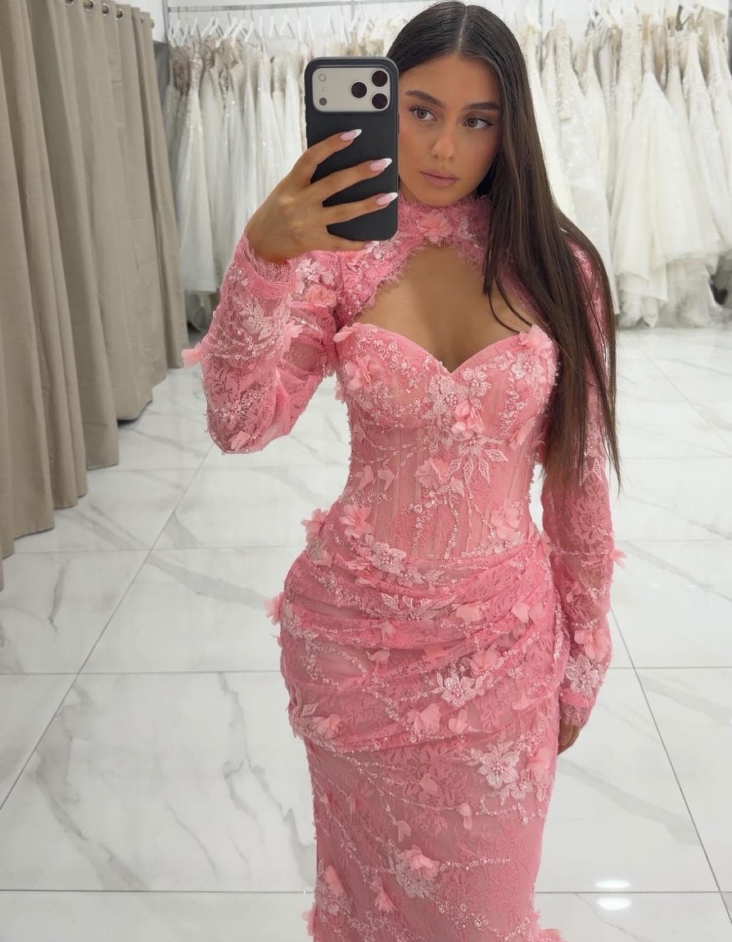 Floral Lace Mermaid Gown with Sleeve Topper