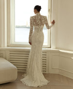 High Neck Lace Mermaid Wedding Dress with Corset Bodice