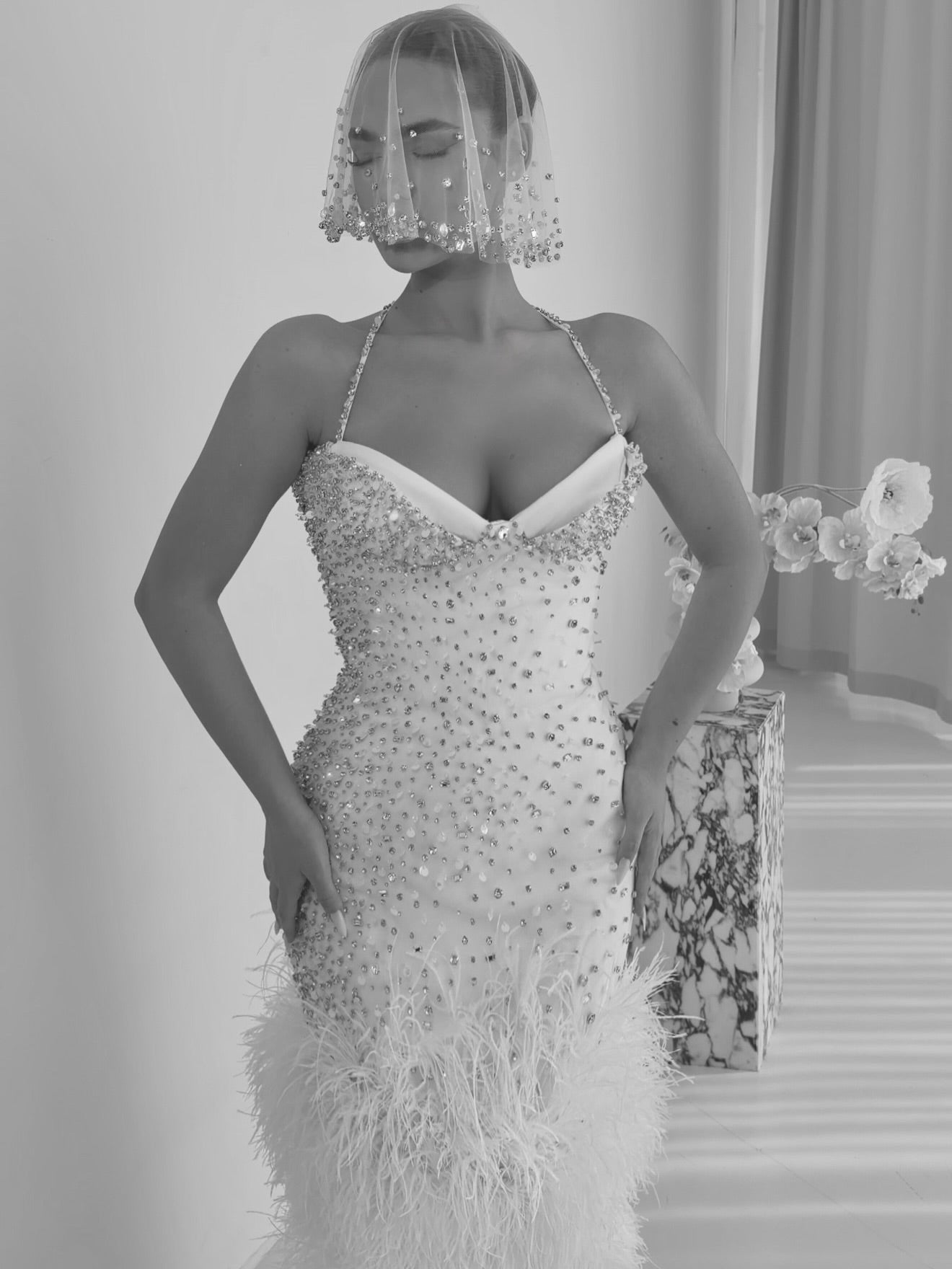 Beaded Halter Mermaid Wedding Dress