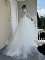 High Neck Lace Mermaid Wedding Dress with Detachable Train