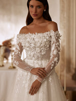 Off-Shoulder Floral Applique Tulle Wedding Gown