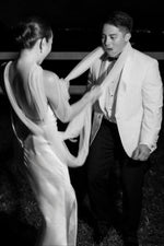 Low Back Satin Wedding Dress with Sheer Cape